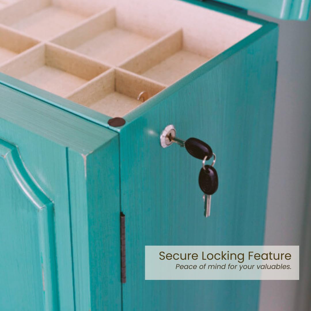 Standing Jewelry Armoire with Mirror & 7 Drawers – Turquoise