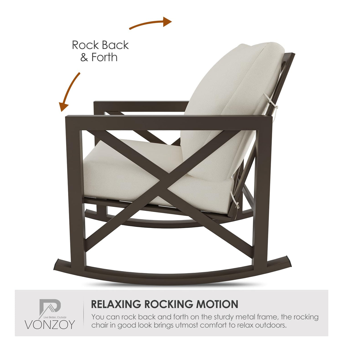 Outdoor Rocking Bistro Set, Patio Chairs Set of 2 with Coffee Table, Beige
