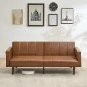 Garvee Modern Futon Sofa Bed, Convertible 75" Sleeper with Adjustable Backrest & Side Pockets, Mid-Century Brown PU Leather