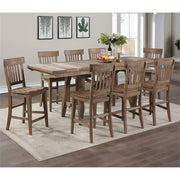 Steve Silver Furniture Riverdale Counter Height 9pc Set, 72"-96" Rectangular Table w/Two 12" Leaves, 8 Wooden Counter Chairs, Rustic/Farmhouse Design, Dining Room, 72" L x 36'" W x 36" H, Brown