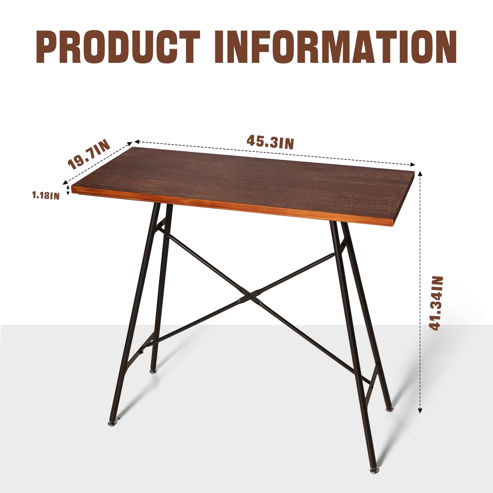 LOKKHAN Modern Industrial High Top Bar Table & Chairs Set with 2 Adjustable Swivel Stools - Black Metal Base & Brown Wood Top - Space-Saving Compact Home Pub Furniture, 45.3" L x 41.34" H