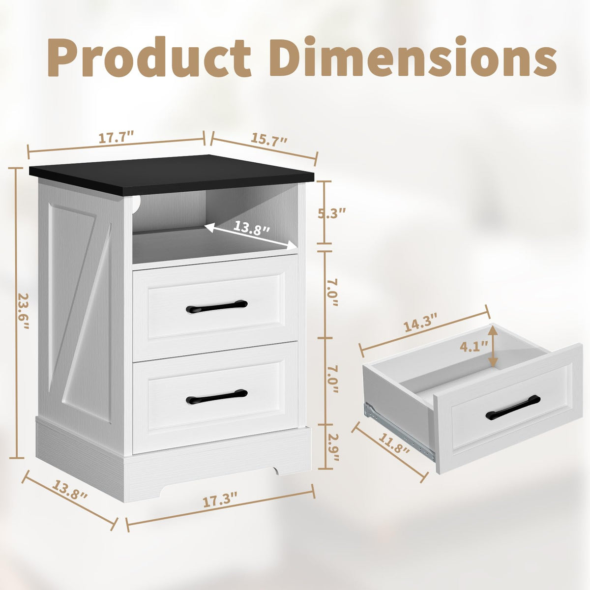 White Farmhouse Nightstands, Set of 2
