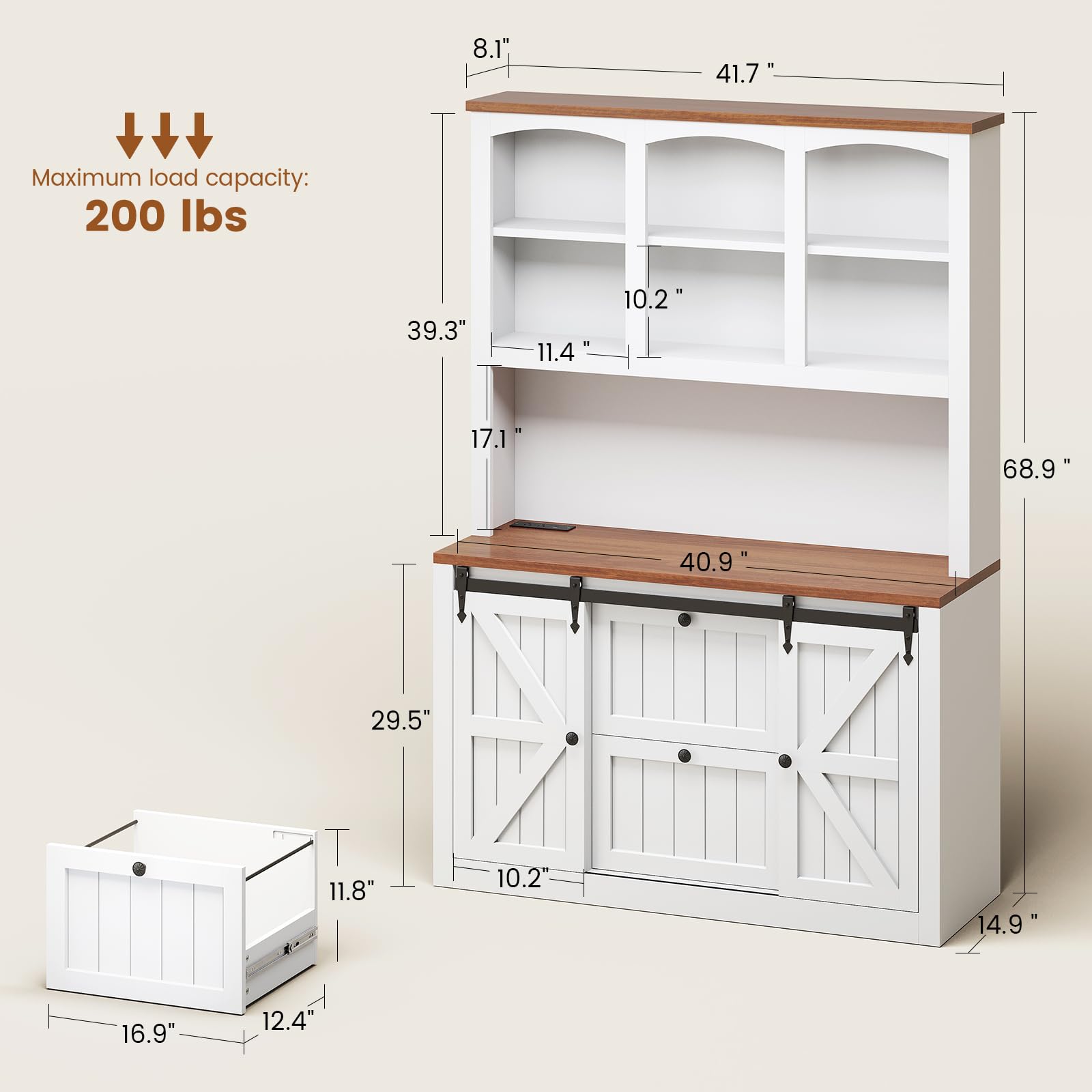 2-Drawer File Cabinet with Power Strip & LED Lights
