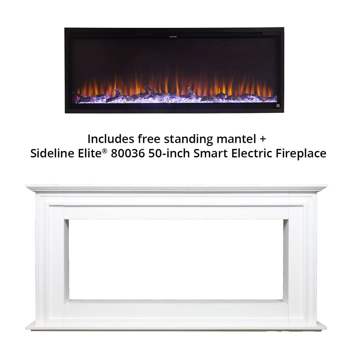 Touchstone Sideline Elite 50" Smart Electric Fireplace with Surround Mantel - 1,500W Heater