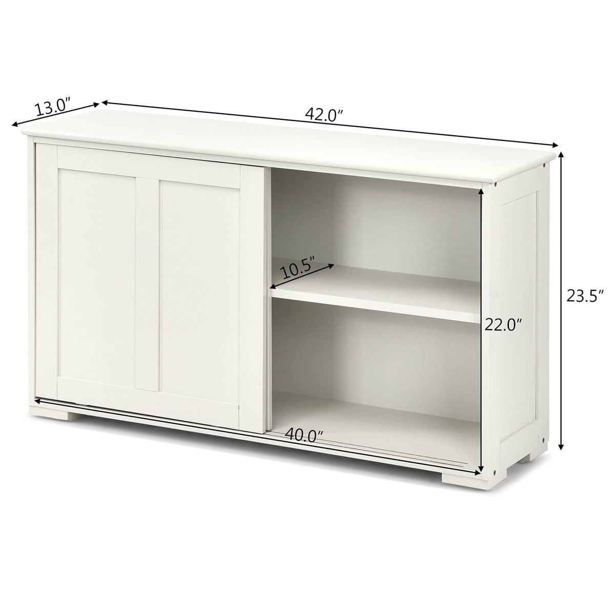 GLOBALWAY Server Console Table with Sliding Door, 3-Postion Shelf, Classic Buffet Cabinet for Dining, Living Room, Hallway Kitchen Sideboard, Brown (White)