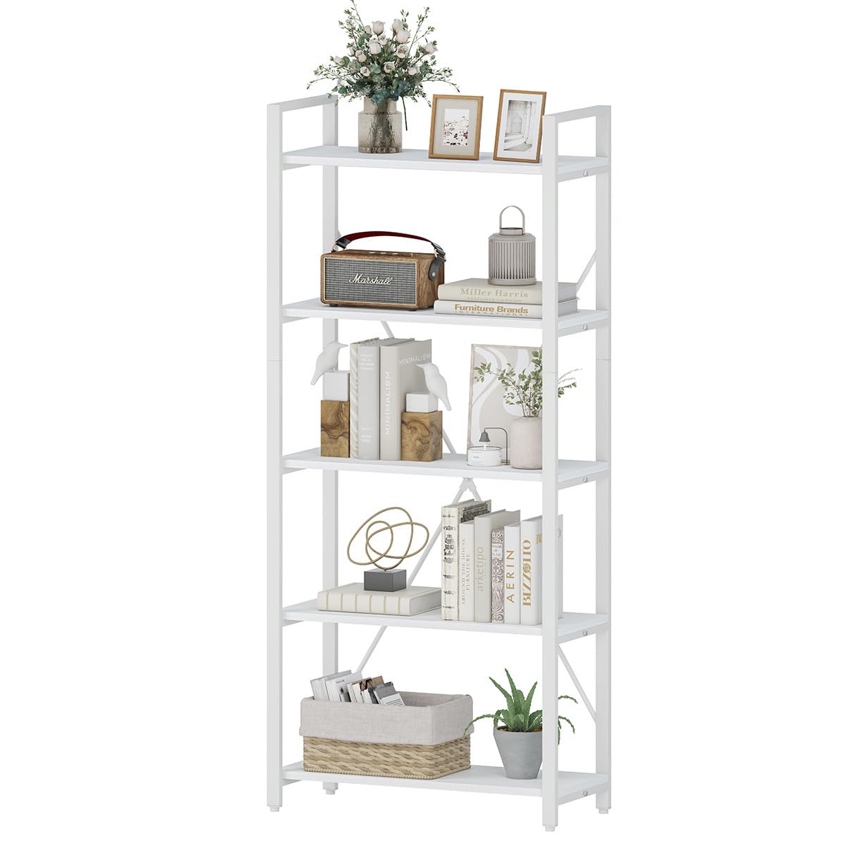 5-Tier White Oak Bookshelf