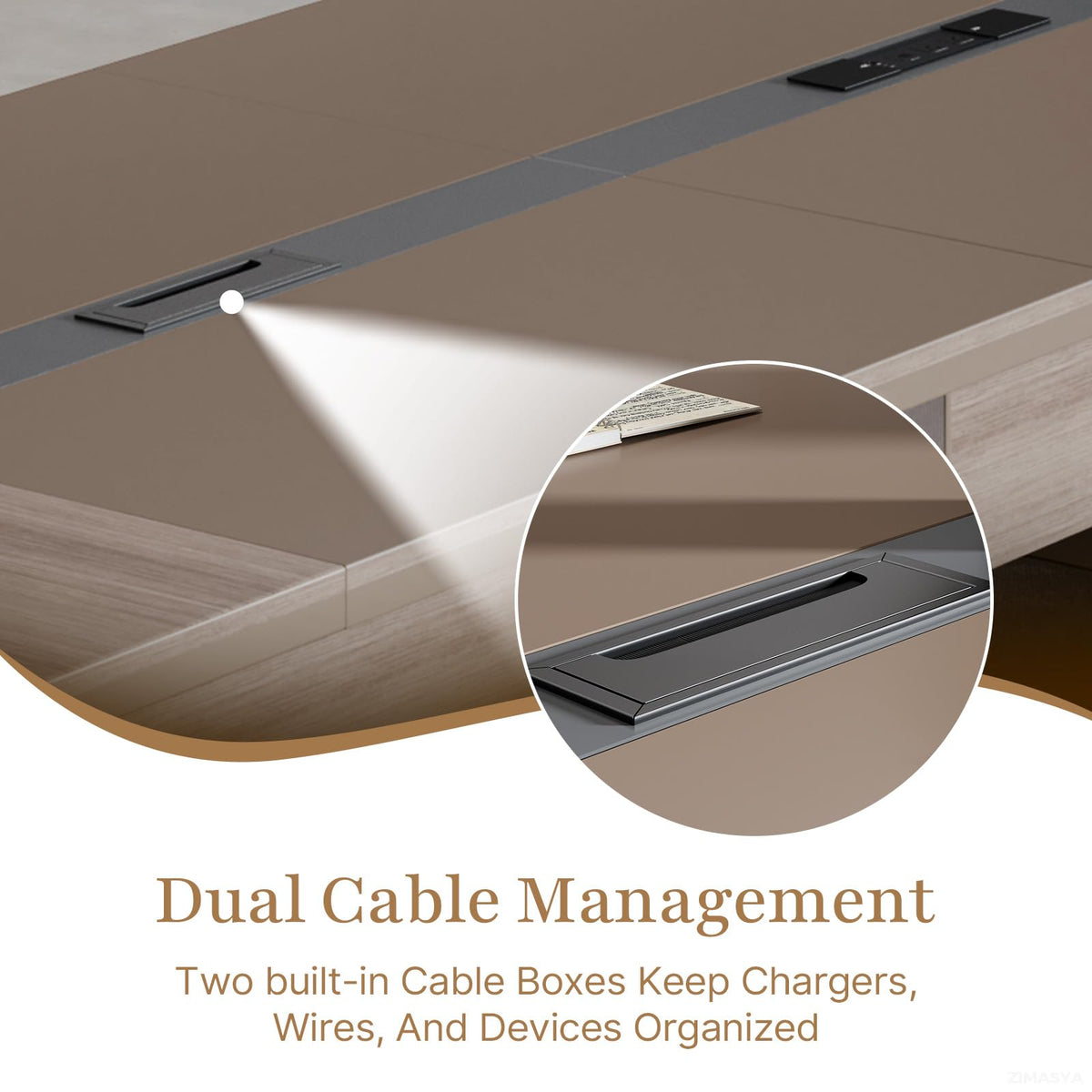 Spacious 12FT Executive Conference Table – Modern Rectangular Boardroom Table with Dual Cable Grommets, 1.6" Thick Top, Seats 10–12, Ideal for Office, Studio, or Training Rooms