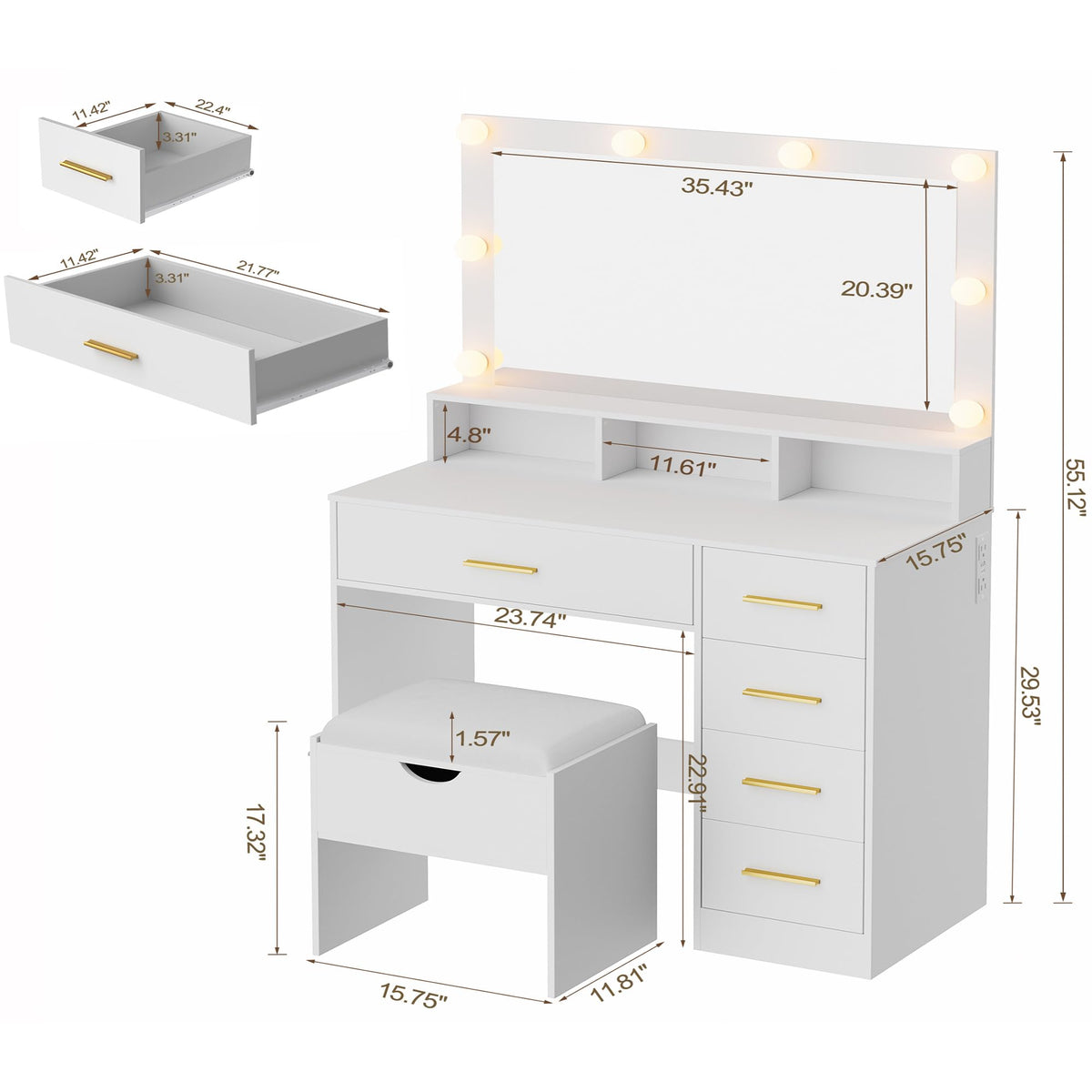 LED Makeup Vanity with Stool