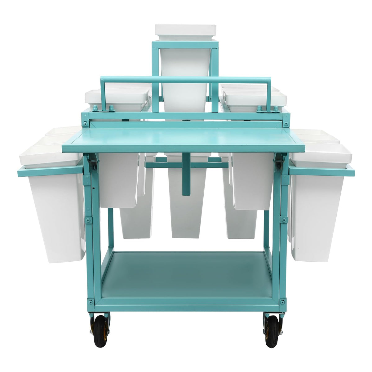 BAIODNB Flower Display Stand with Wheels,6 Layers Plant Display Stand With 18PCS Buckets Flower Cart, Moving Florist Bouquet Shelf Flower Rack for Indoor, Outdoor Patio Garden, Living Room (Blue)