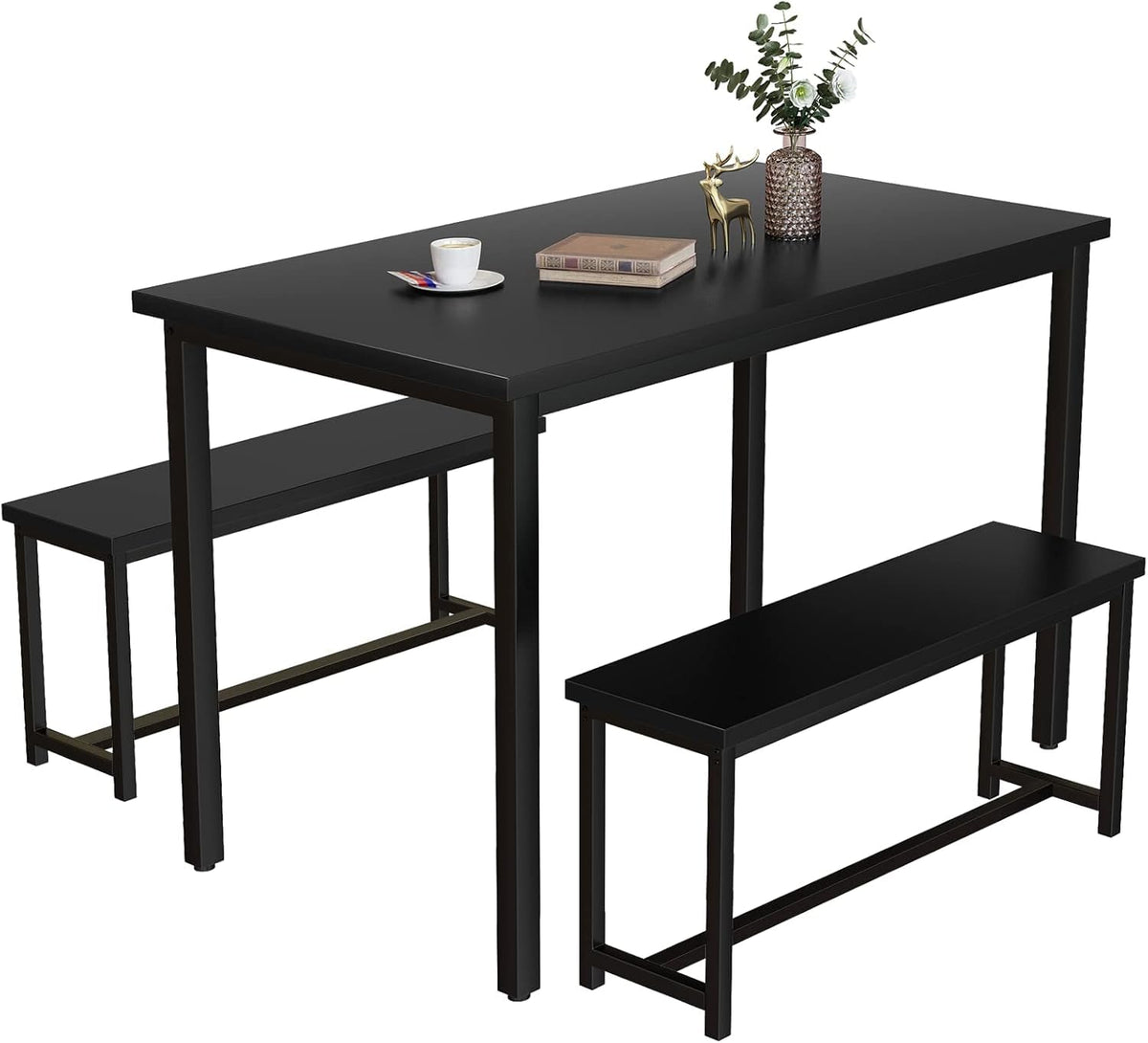 Recaceik 47" Black Dining Table Set for 4, 3-Piece Kitchen Set