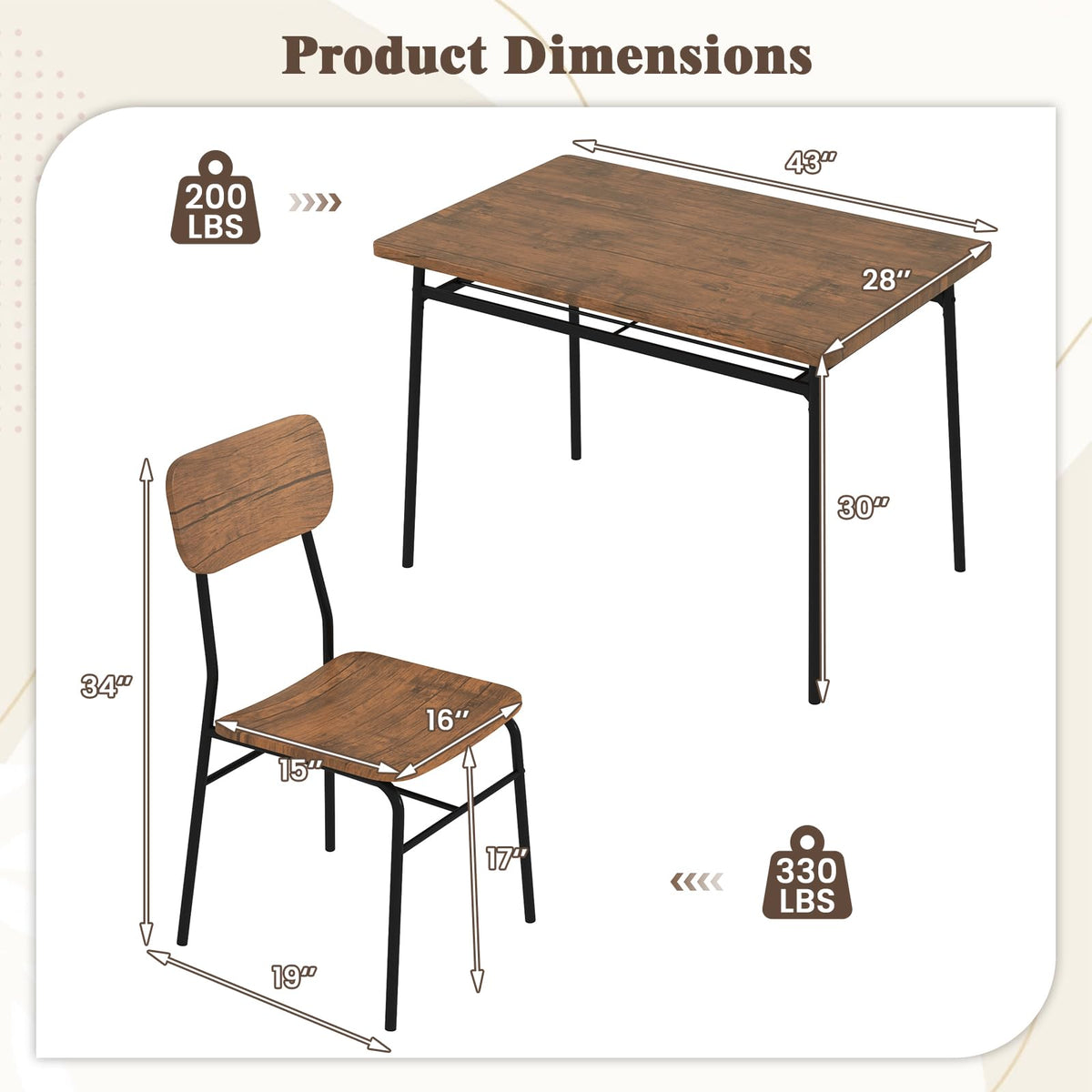 Tangkula Dining Table Set for 4, Square Kitchen Table & Chair Set, Brown