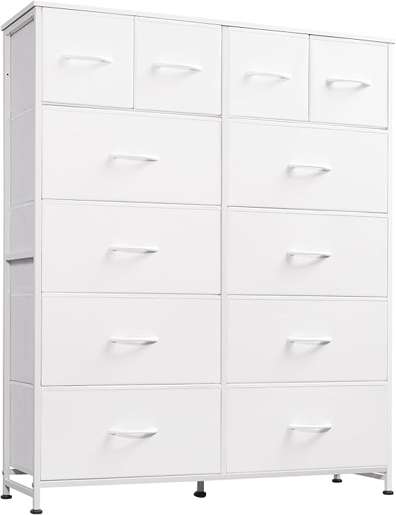 12-Drawer Fabric Dresser with Steel Frame & Wood Top