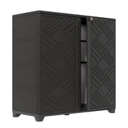 HOMSPARK Indoor/Outdoor Storage Cabinet with Doors and 2 Metal Shelves, 34”x15”x34” HDPE Plastic Storage Box for Patio, Garden, Enterway, Balcony, Multi-Purpose for Daily Tools, Black