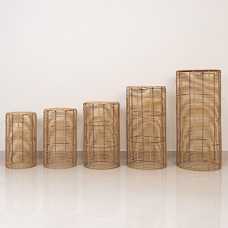 Balsa Circle 5 Natural Woven Rattan Wicker Plant Stands Wedding Birthday Events Reception Catering Party Home Decorations Supplies
