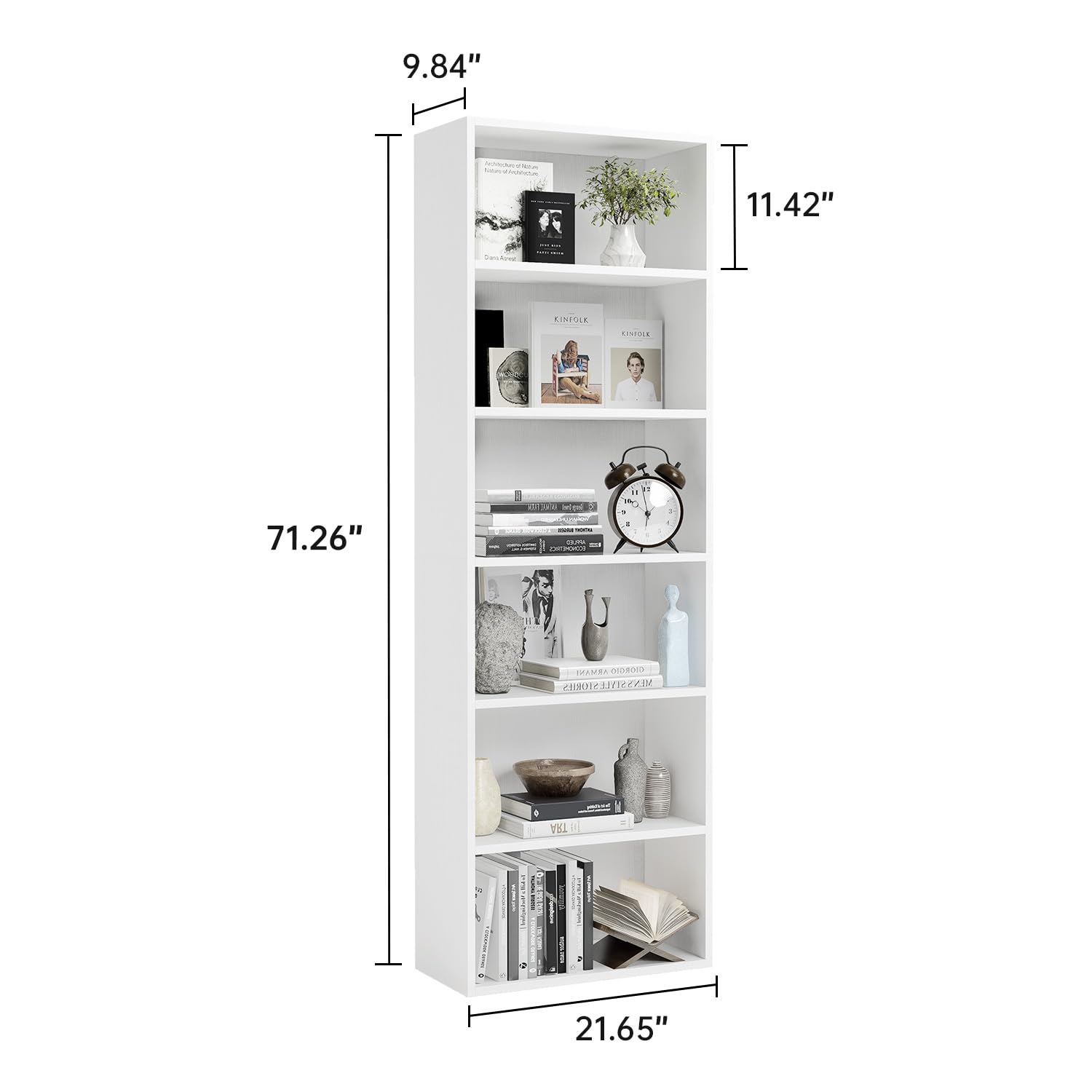6-Tier Open Bookcase with Storage Shelves