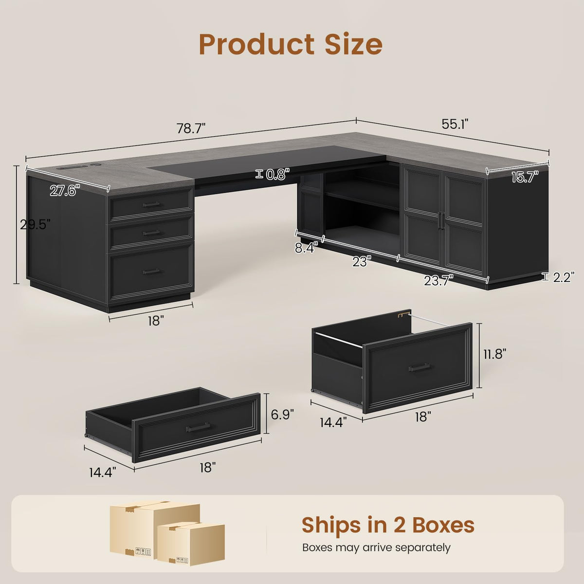 L-Shaped Executive Desk with Charging Station