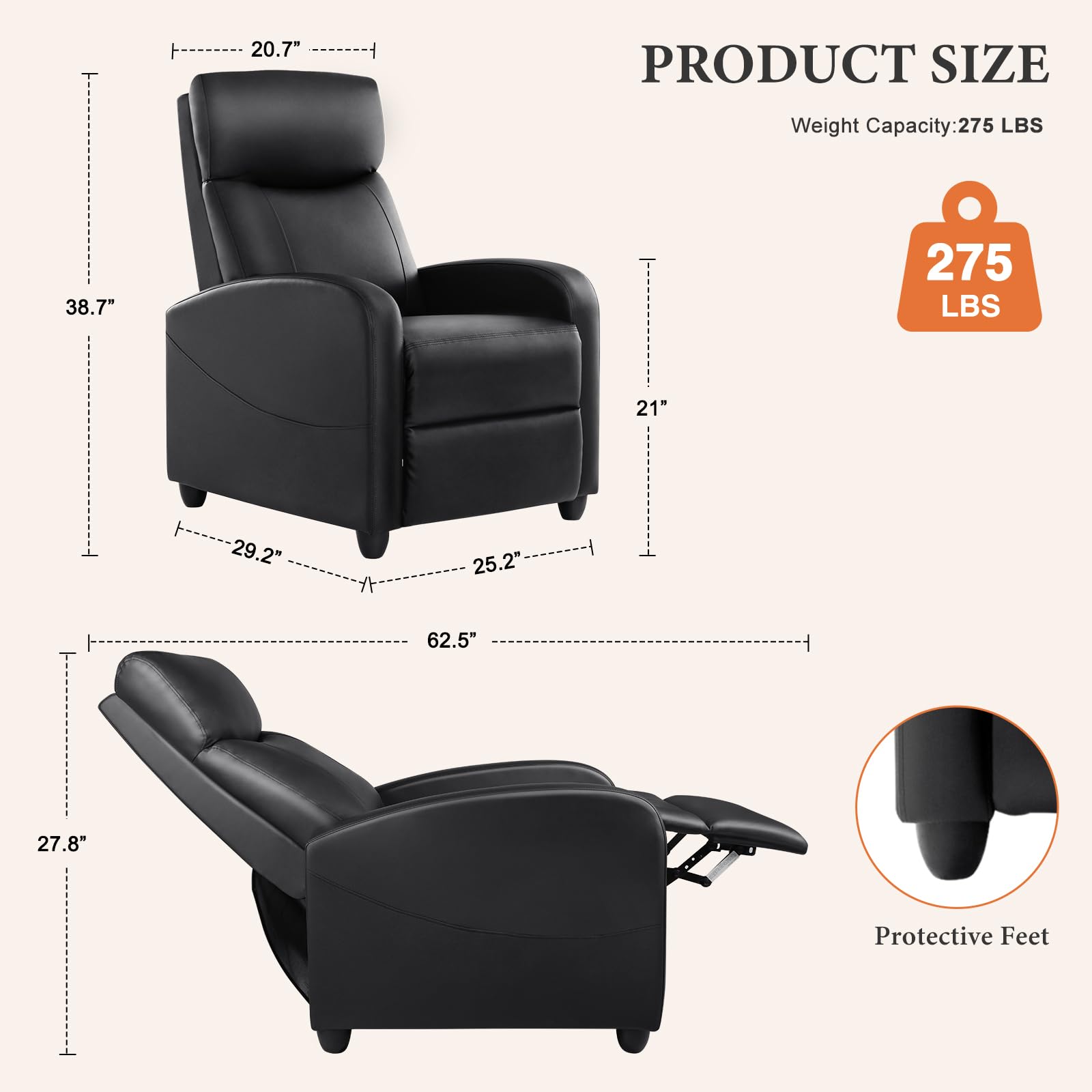 Sweetcrispy Massage Recliner Chair for Adults, Adjustable Home Theater Seating with Lumbar Support for Living Room, Modern Fabric Reclining for Small Space, Grey