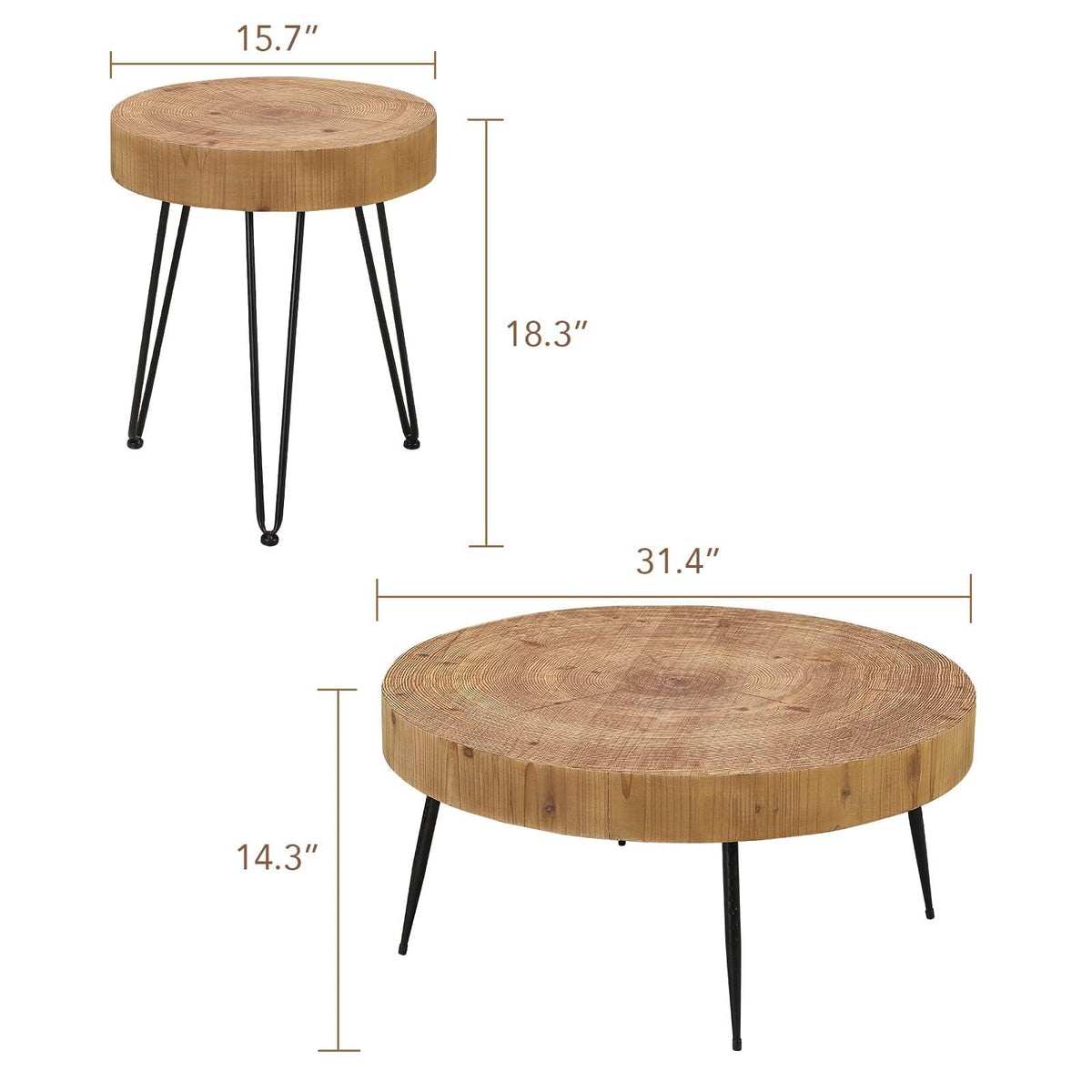 RUSTOWN Farmhouse Round Coffee Table Set of 2, Cocktail Table Sets