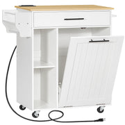 Rolling Kitchen Island with Trash Can Storage & Power Outlet