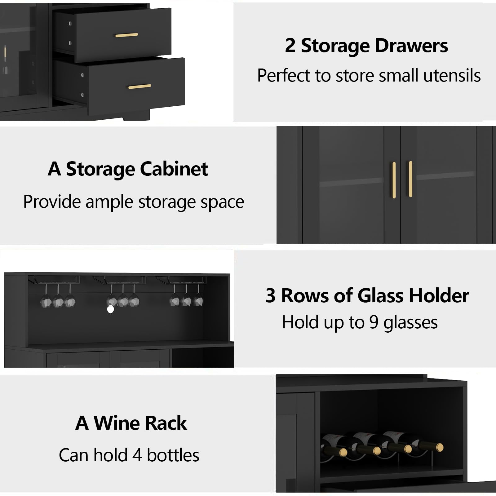 Bar Cabinet with LED Light & Wine Rack