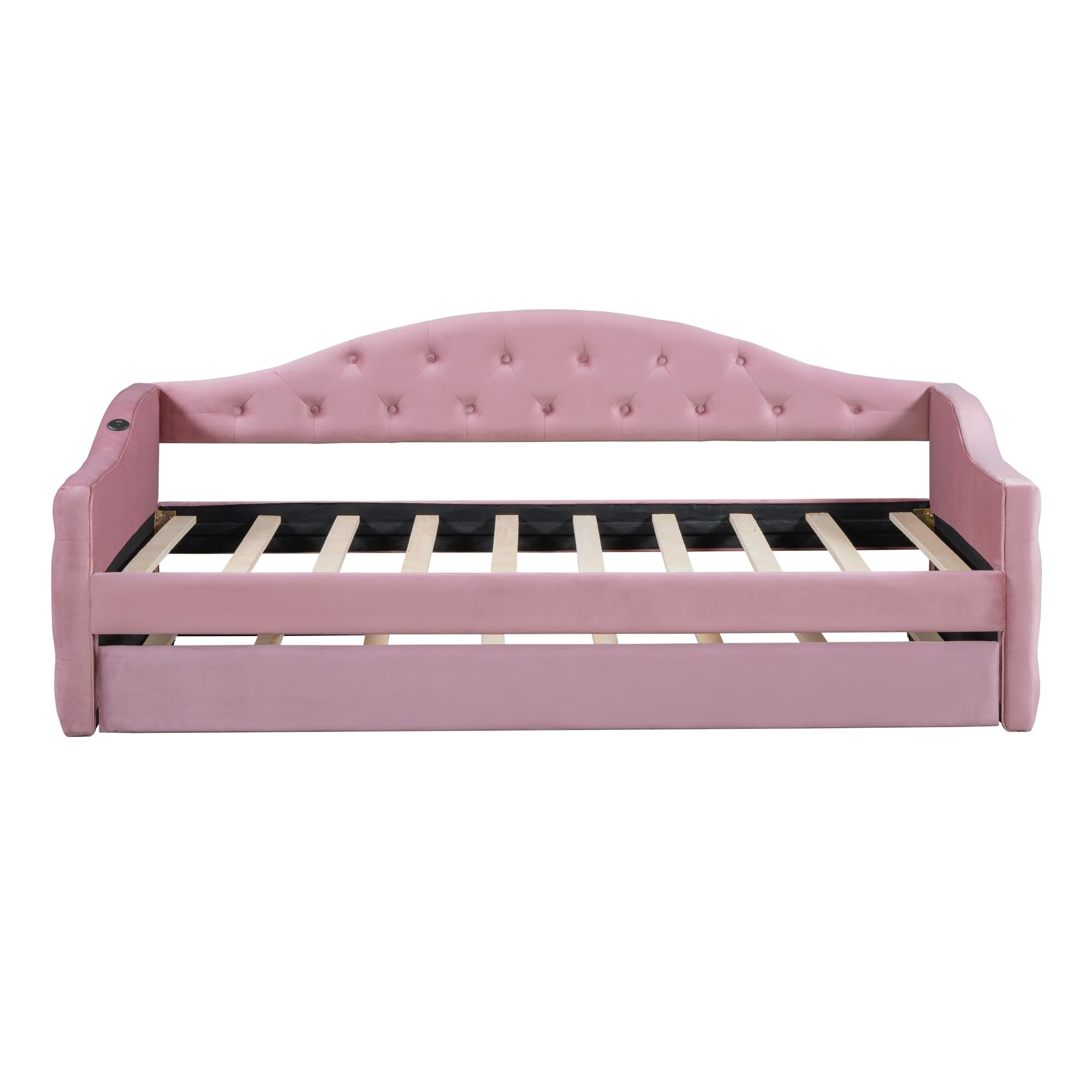 Velvet Tufted Daybed with Trundle & USB Charging
