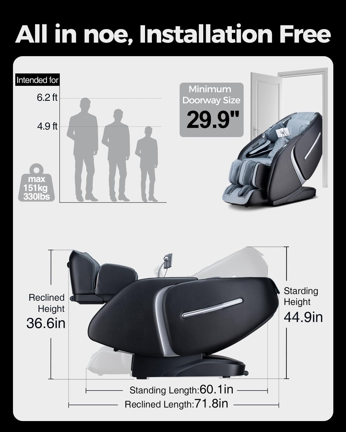 BOSSCARE 4D Massage Chair Full Body Zero Gravity Shiatsu Messager Chair-SL Track AI APP Body Scanning Heating Back Foot Recliner-Massaging Chairs for Office Home