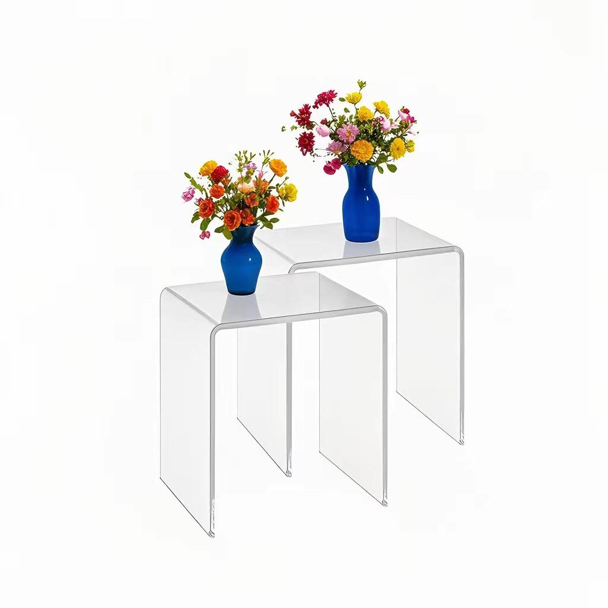 Clear Acrylic End Table with Rounded Edges,18" H Transparent Small Side Table Set of 2,Acrylic Side Table for Living Room, Night Stands for Bedrooms,Modern Occasional Tables (16" L x 12" W x 18" H)