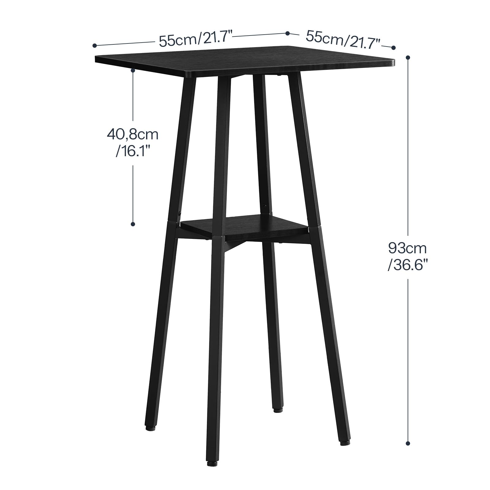 HOOBRO Bar Table, 2-Tier High Top Pub Table, Counter Height Table with Storage, Small Kitchen Dining Table, 36.6" High Bar Table for Living Room Party, Easy to Assemble, Black BB51BT01