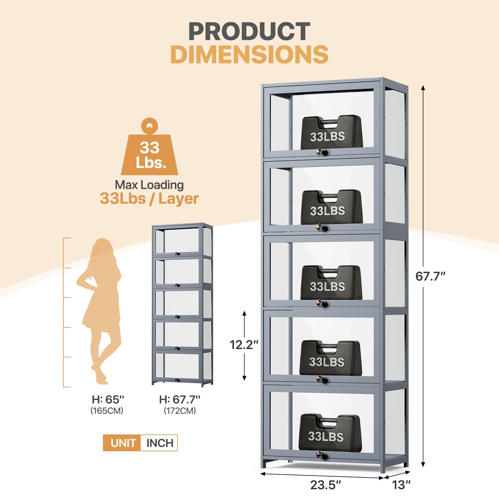 5-Tier Curio Display Cabinet with Acrylic Doors