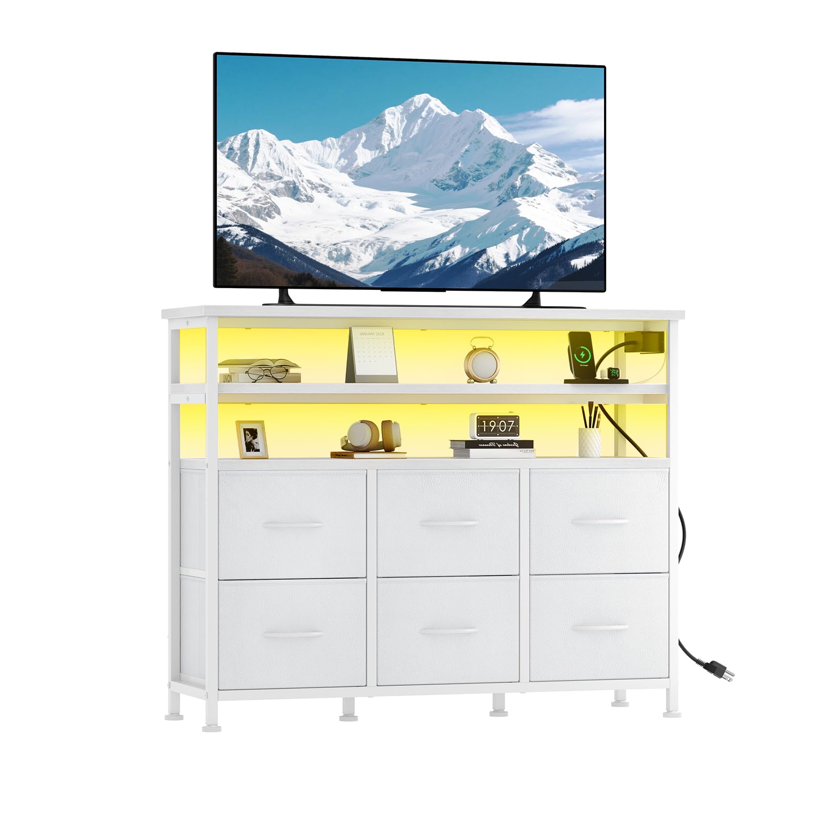 TV Stand with LED Lights & Charging Station