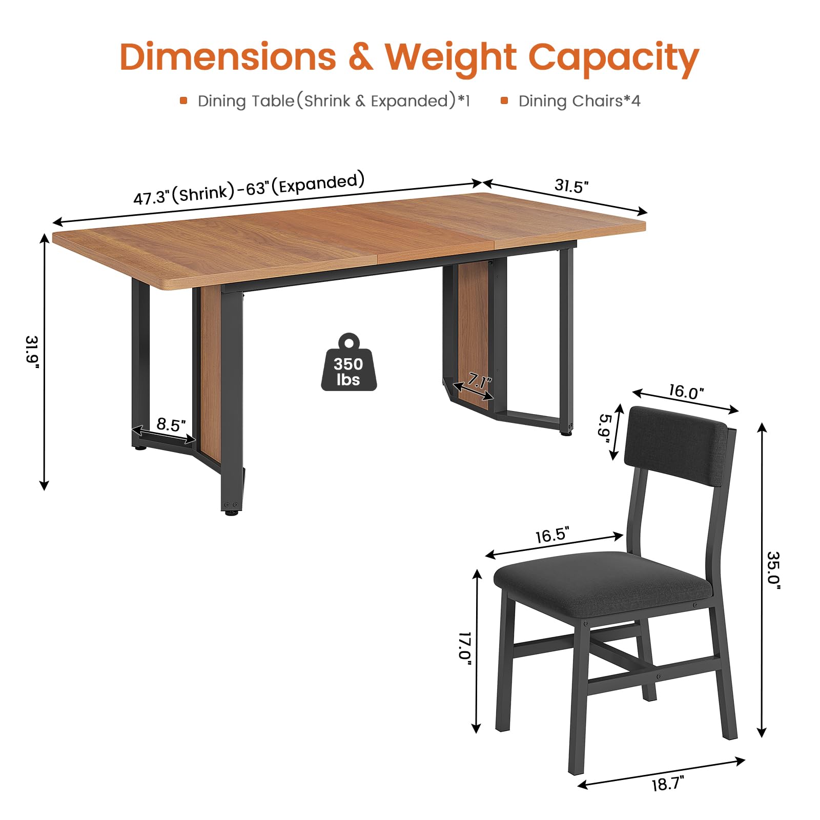 Extendable Dining Table Set for 4-6