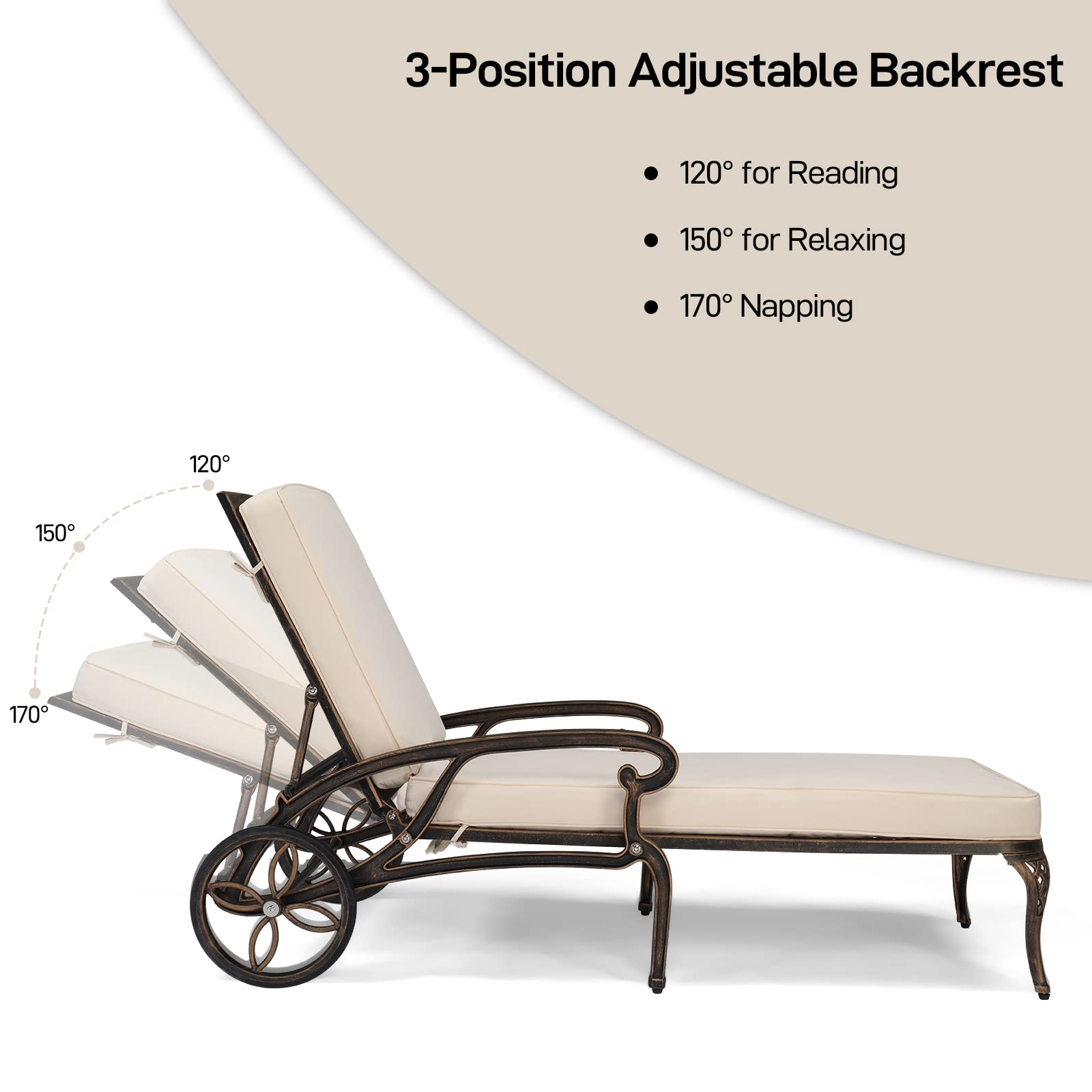Outdoor Chaise Lounge Chair Set of 2 with Adjustable Backrest