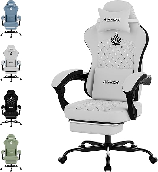 Ergonomic Gaming Chair with Footrest & Massage