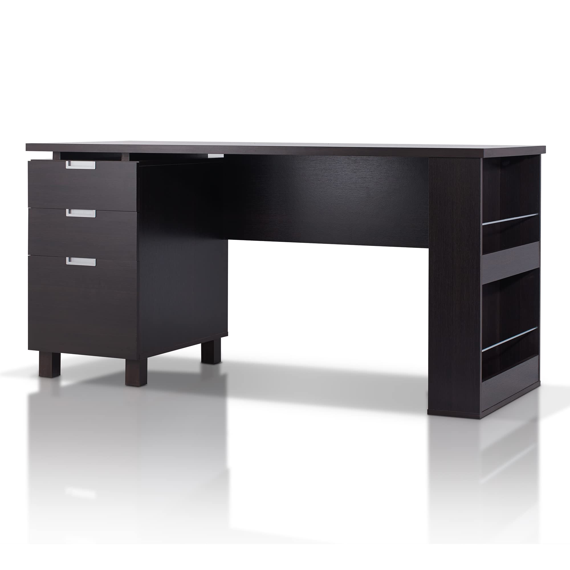 3-Drawer Office Desk with File Cabinet & Magazine Racks, Espresso