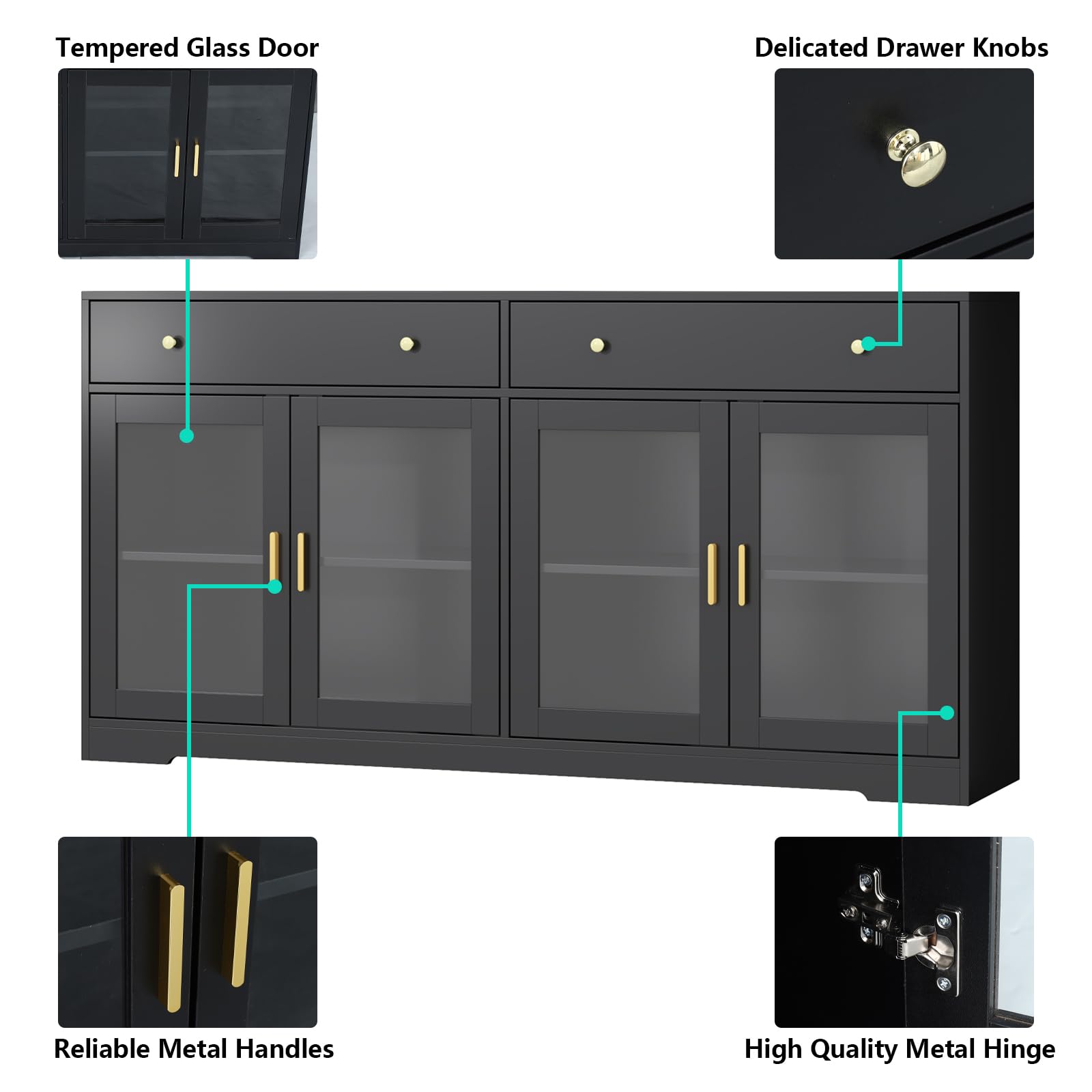 Sideboard Buffet Cabinet with LED Lights – Black