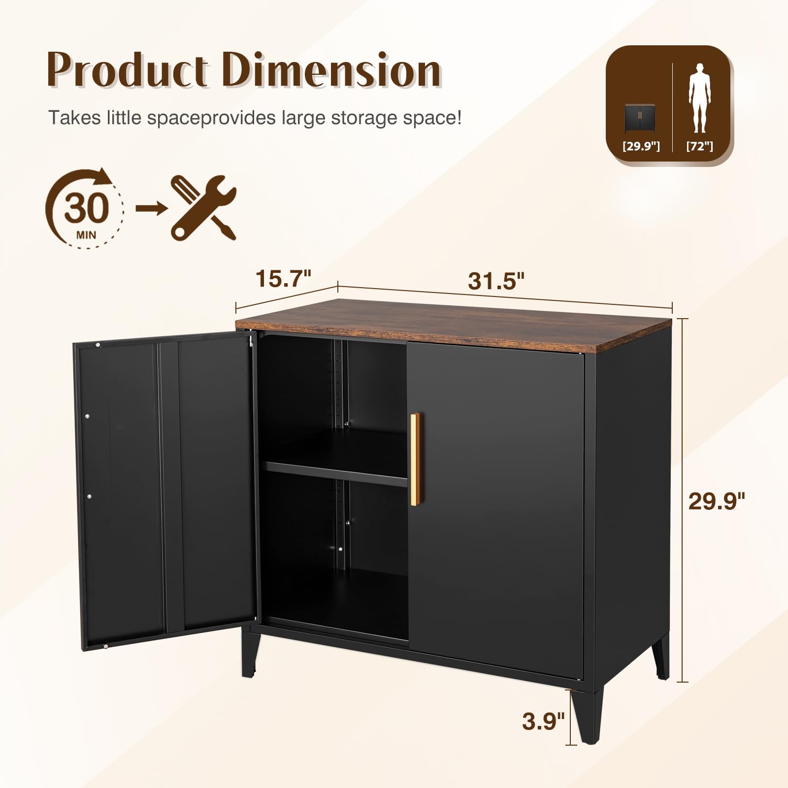 Metal Storage Cabinet with 2 Doors and Adjustable Shelves