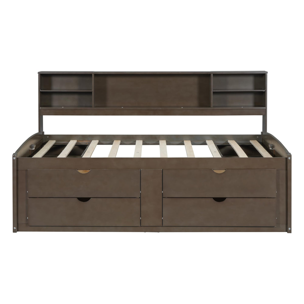 SOFTSEA Full Size Daybed with Storage Drawers and Bookcase Headboard, Wood Corner Bed with Storage Cabinets, Full Captains Bed for Small Space, No Box Spring Needed, Antique Brown