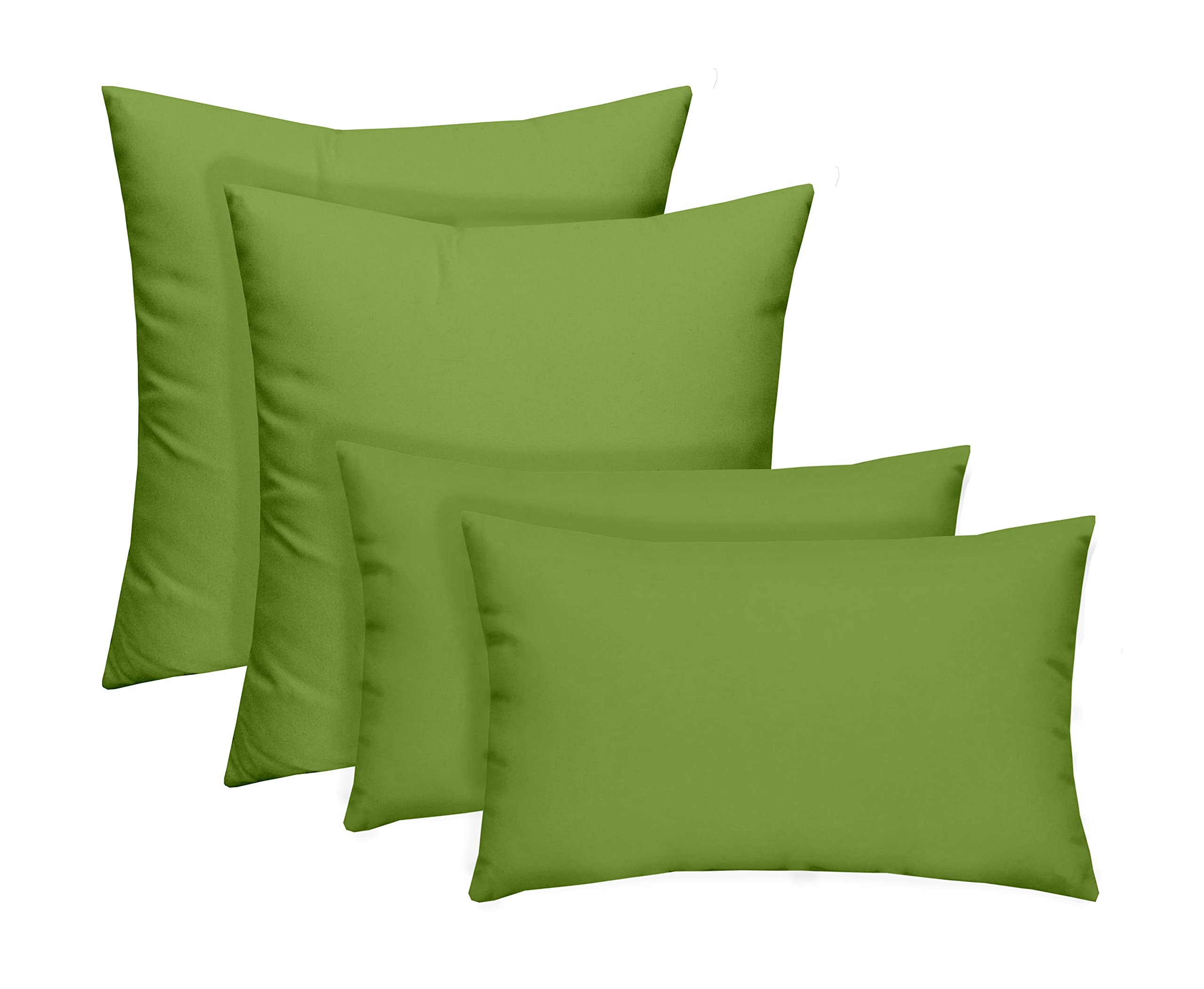 Resort Spa Home Set of 4 Indoor/Outdoor Pillows - 17" Square Throw Pillows & 12" x 20" Rectangle/Lumbar Decorative Throw Pillows - Solid Kiwi Green Fabric