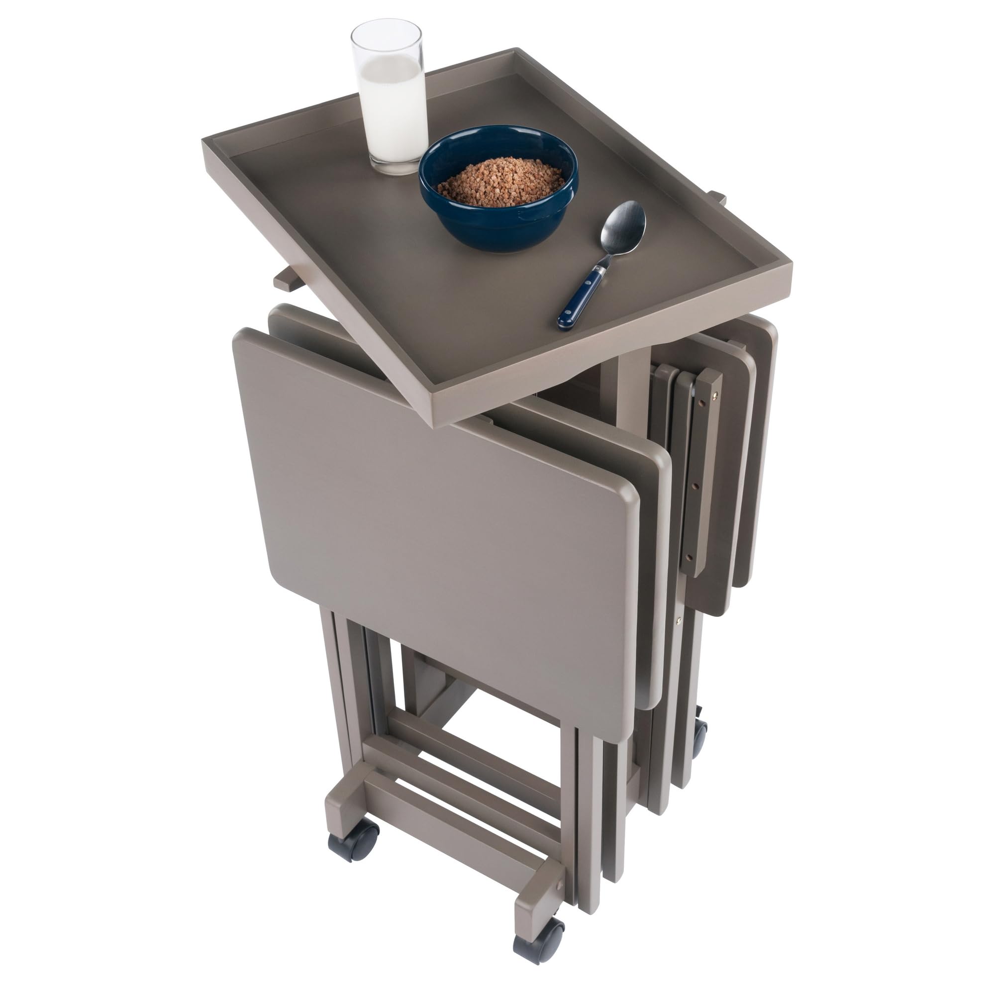 Folding Snack Table Set with Storage Rack