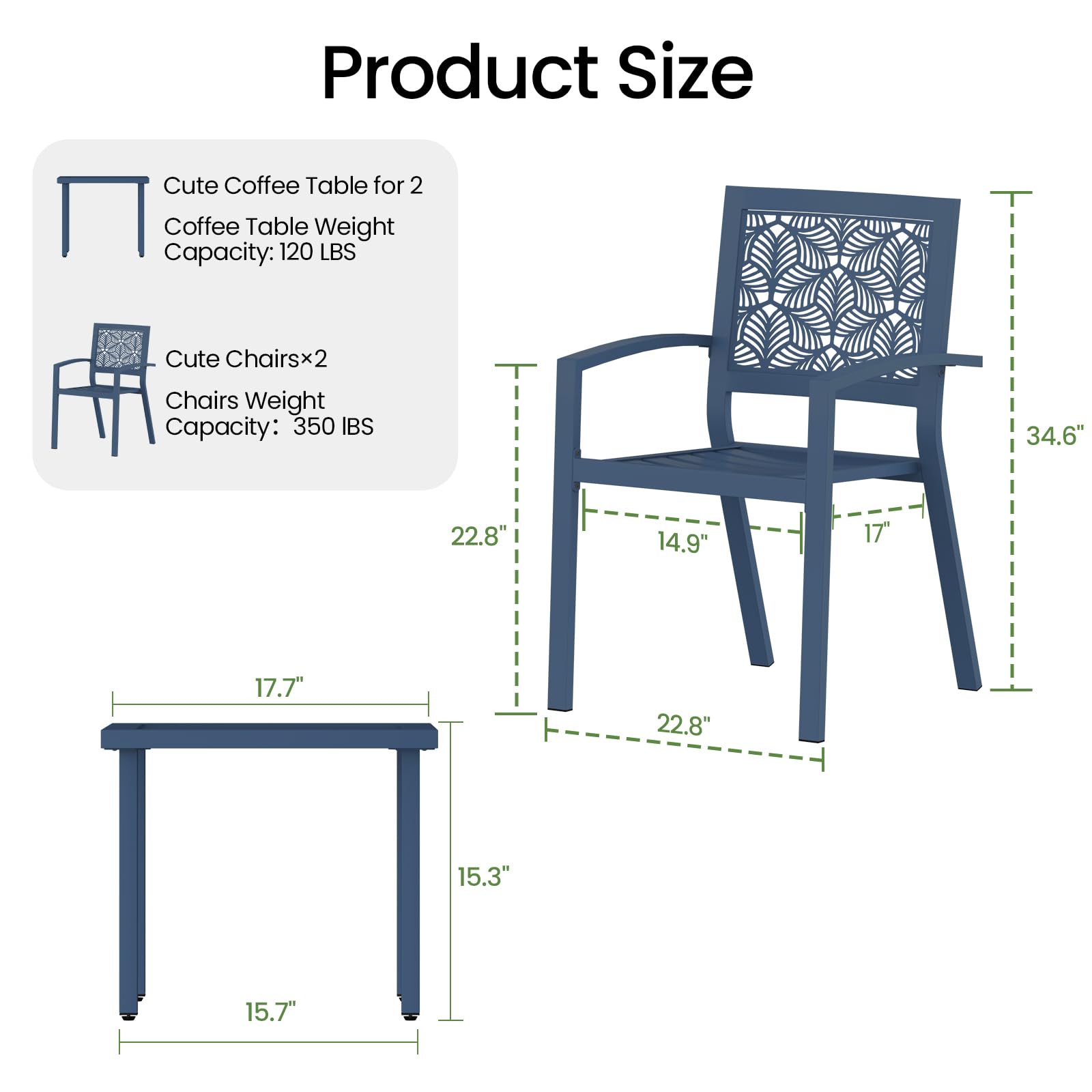 3-Piece Patio Bistro Set with 2 Chairs & Table