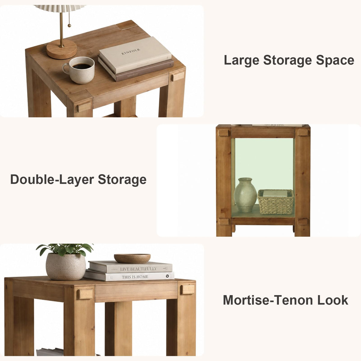 ZOVAZEN Wood End Table, 2-Tier Side Table with Storage Shelf