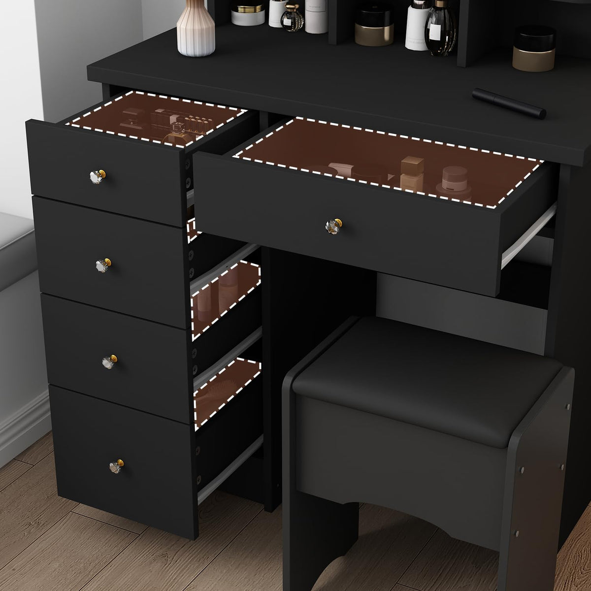 Black Lighted Makeup Vanity Set