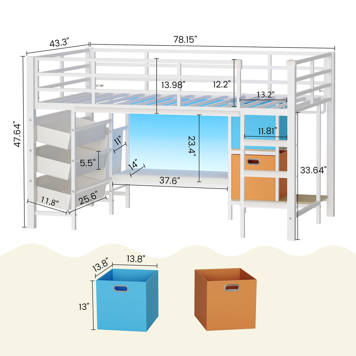 Twin Low Loft Bed with Storage