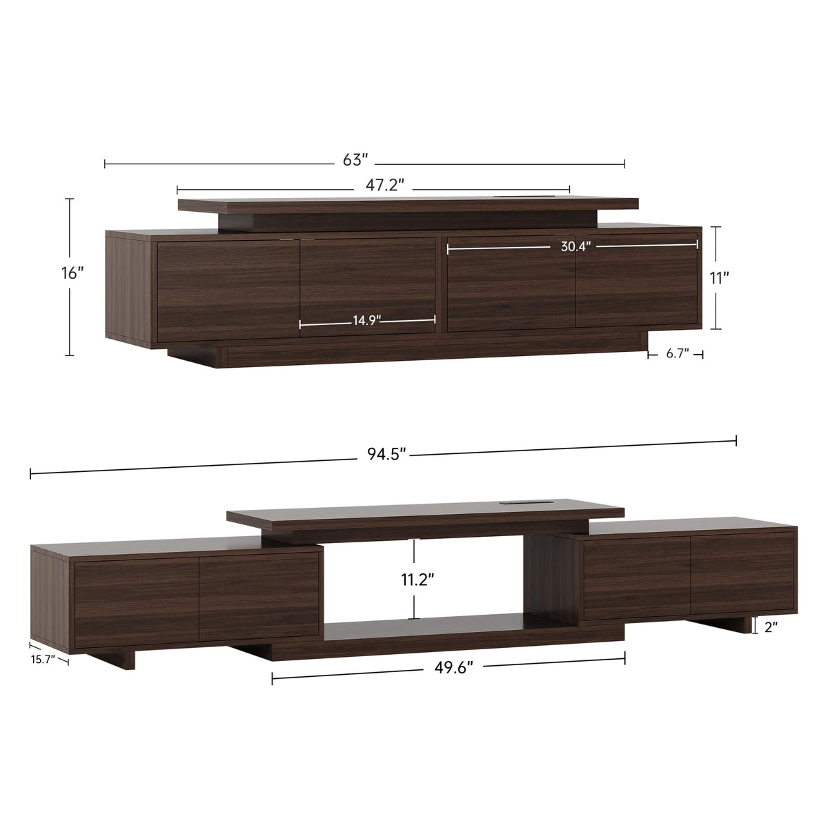 LIKIMIO Extendable TV Stand for 65-90 Inch TVs, Adjustable Length 63-94.5"