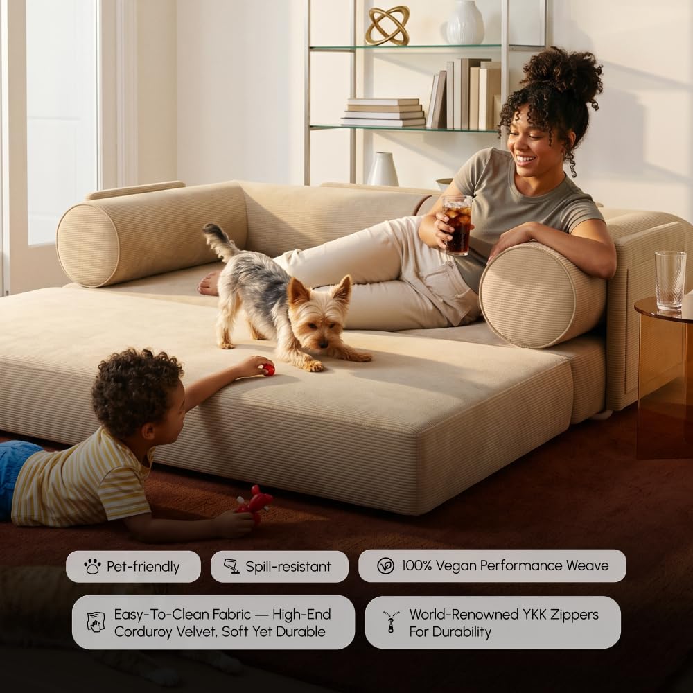Green Corduroy Modular Sofa Bed