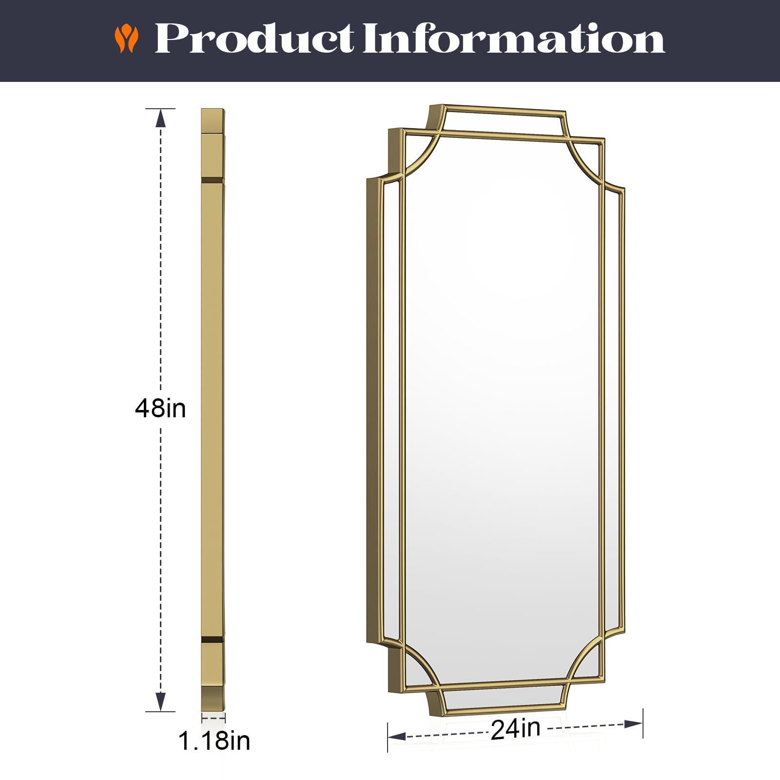 Art Deco Wall Mirror 24x48 Inch