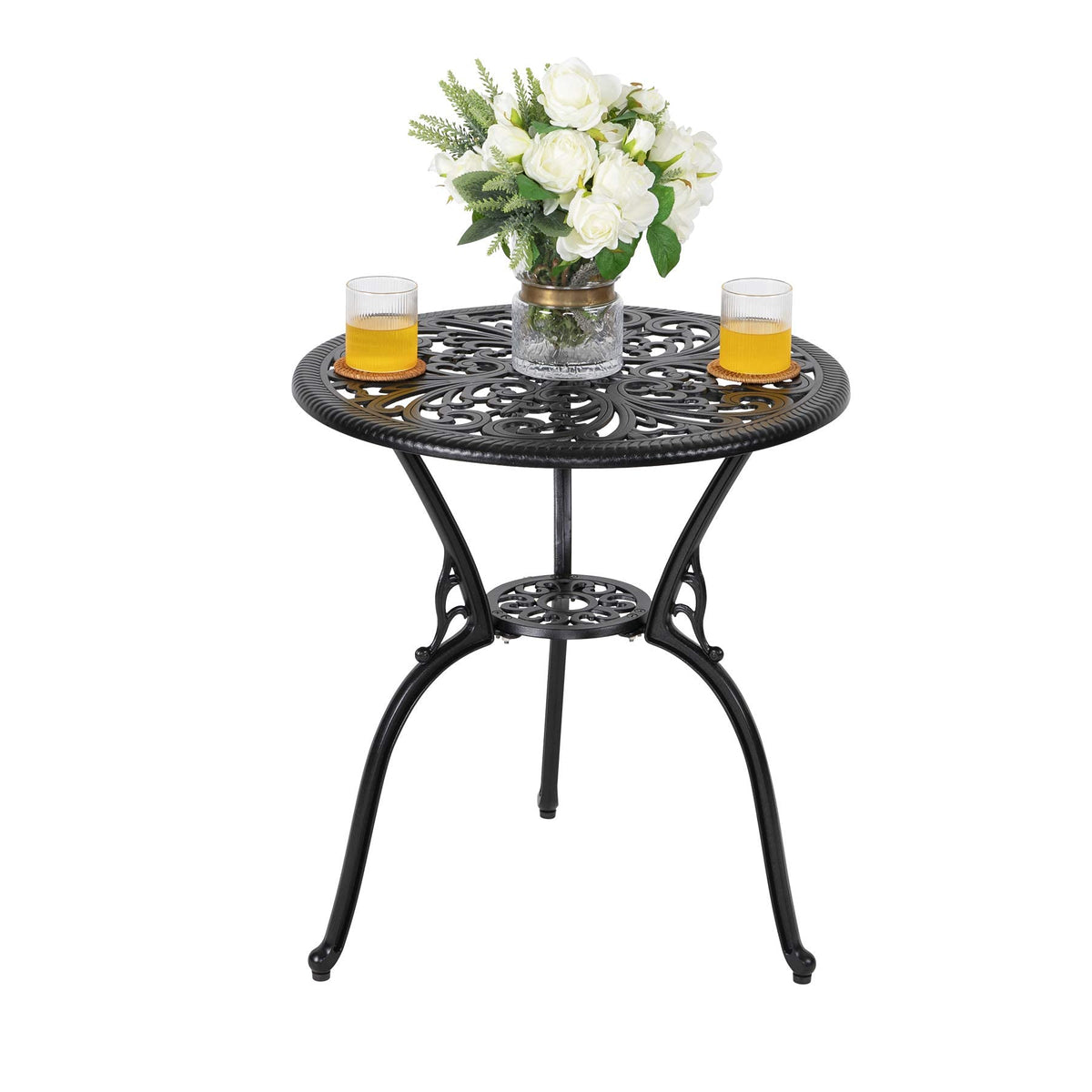 Nuu Garden 3 Piece Outdoor Bistro Table Set, All Weather Cast Aluminum Patio Bistro Sets Patio Table and Chairs Set of 2 with Umbrella Hole for Yard, Balcony, Black