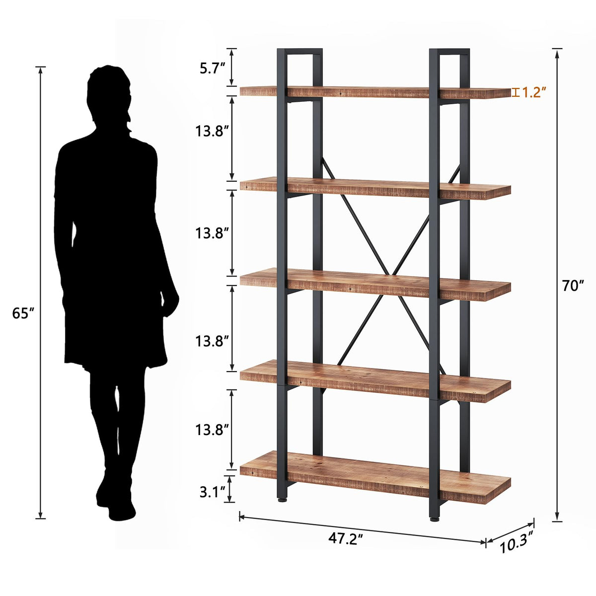 Rustic Solid Wood Bookshelf