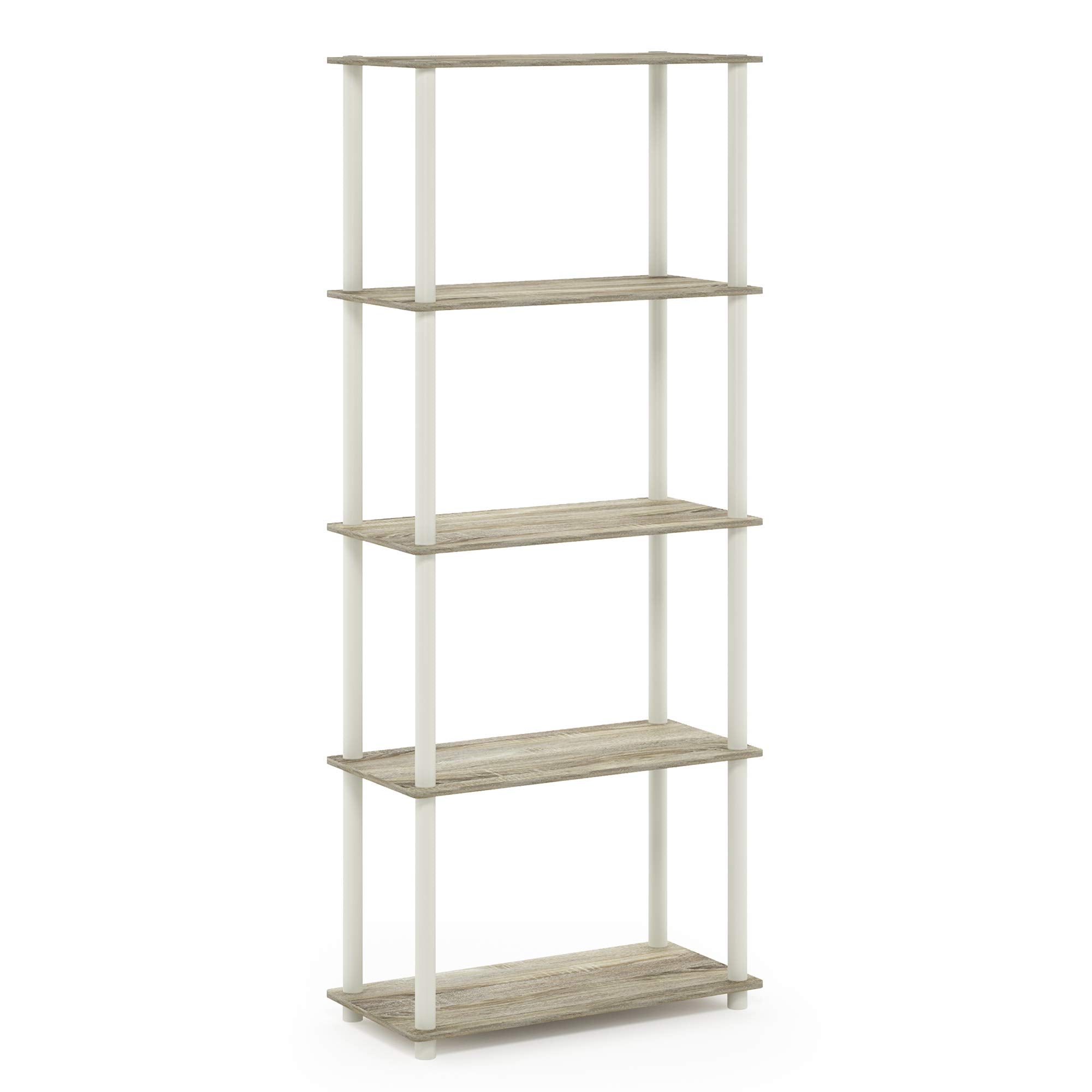 Furinno TURN-N-TUBE Storage Shelves, 5-Tier Book Shelf, Corner Shelf, Toolless Open Shelves, for Organization and Storage, Living Room, Garage, Home Office, Sonoma Oak