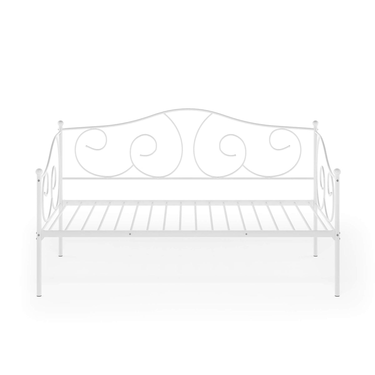 Furinno Angeland Metal Twin Daybed, Heavy Duty Metal Bed Frame, Sofa Bed, with Slats Support Platform, for Bedroom, Living Room, Dorm, Twin, White